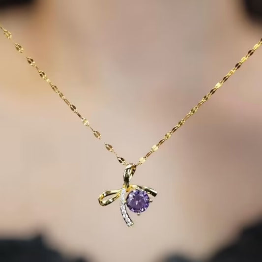 18K Gold-Plated Purple Diamond Necklace